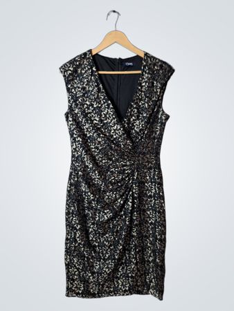 Chaps Black & Gold Floral Print Sheath Dress