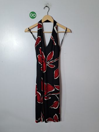 David Meister Women's Black and Red Floral Halter Neck Dress