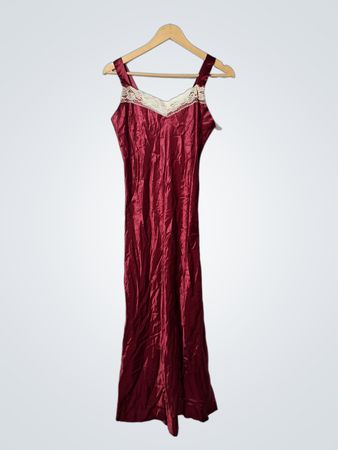 Red Satin Dress with Lace Trim