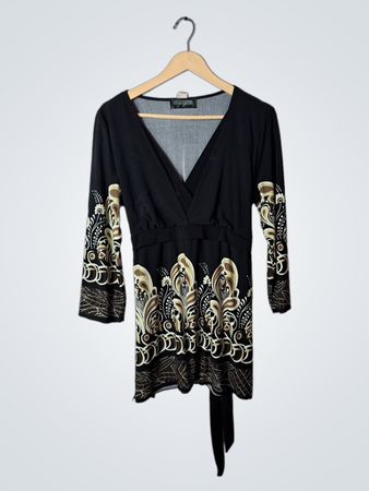 Black and Beige Wrap Top