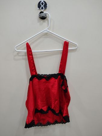 Red Satin Camisole with Black Lace Trim