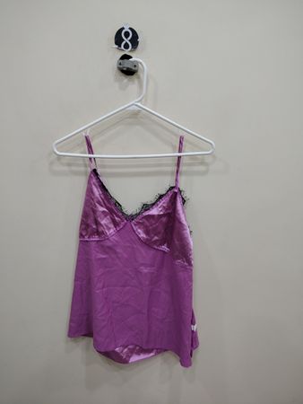 Purple Satin Camisole with Lace Trim