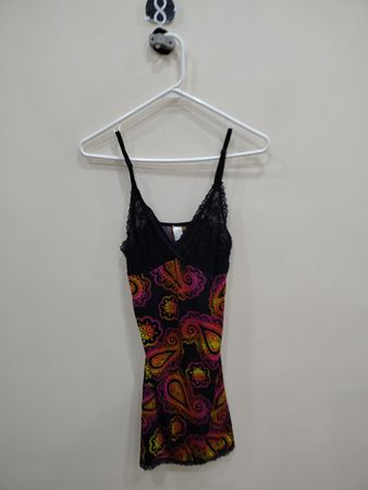 Black Lace Trim Camisole with Colorful Paisley Pattern