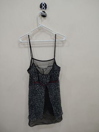 Black and Gray Leopard Print Sheer Top