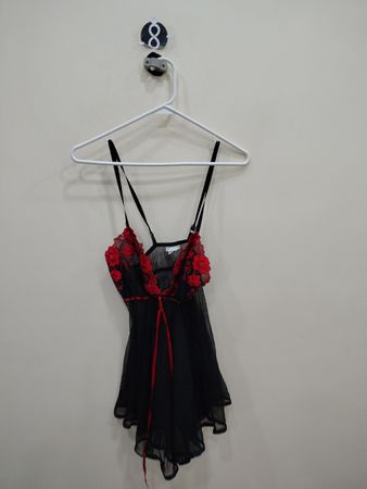 Black Chemise with Red Floral Lace