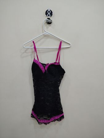 Victoria's Secret Black Lace Chemise with Pink Trim