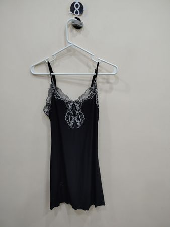Bisou Bisou Intimates Black Lace Trim Slip Dress