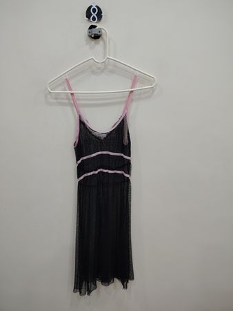 Black Mesh Dress with Pink Trim