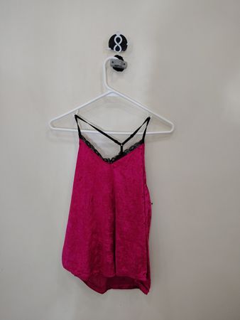 Pink Camisole with Black Lace Trim