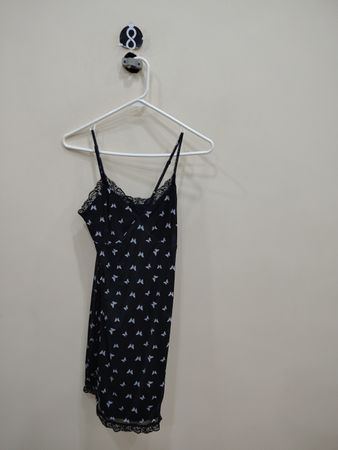 Black Butterfly Print Cami Dress with Lace Trim