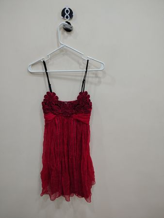 Red Babydoll Dress with Floral Appliqué