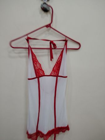 White and Red Lace Trim Chemise