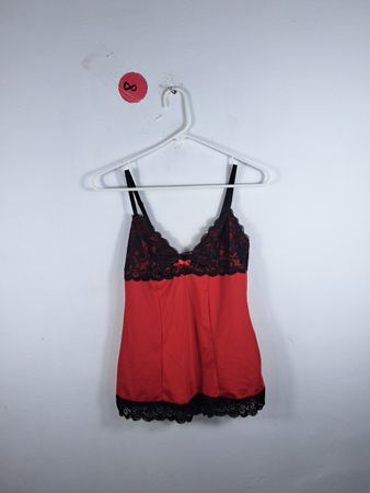 Red & Black Lace Trim Camisole Top