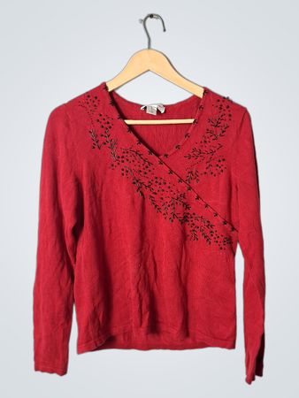 Christopher & Banks Red Embroidered Sweater