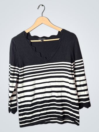 roz & ali Black and White Striped Shirt