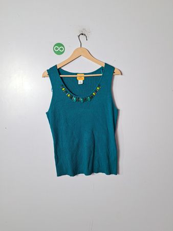 Ruby Rd. Teal Ribbed Tank Top