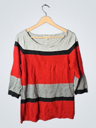 New York & Company Red and Gray Striped Sweater