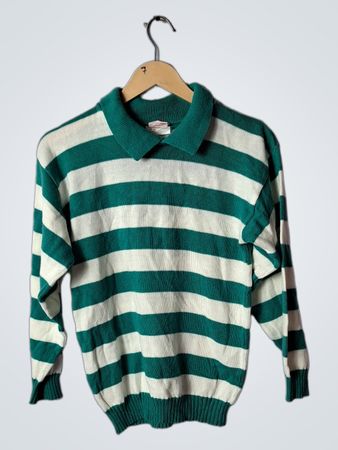 Green and White Striped Sweater