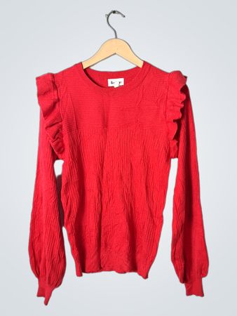 &merci Red Ruffle Knit Sweater