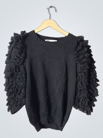 Zara Black Lace Sleeve Knit Top