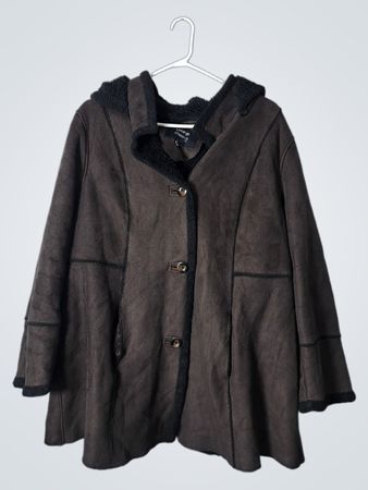 George Classics Plus Brown Suede Sherpa Lined Hooded Coat
