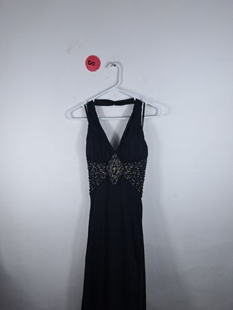 Black Evening Dress with Beaded Bodice