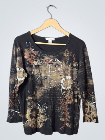 Dressbarn Woman Graphic Print Long Sleeve Top