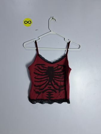 Red Camisole with Black Lace Trim