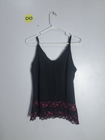 Black Cami Top with Pink Lace Trim