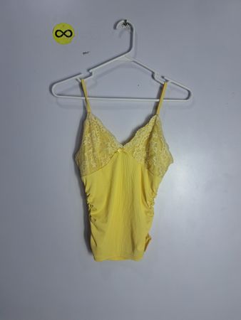 Yellow Ribbed Lace Trim Cami Top