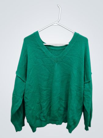 Green V-Neck Knit Sweater