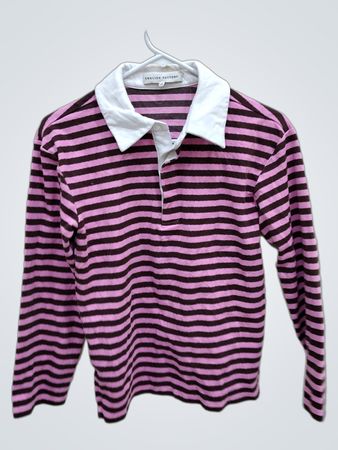 Pink and Black Striped Polo Shirt
