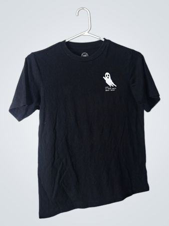 Black Graphic T-Shirt with Ghost and Halloween Designs