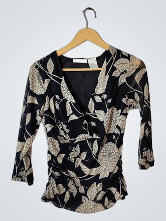 WORTHINGTON Floral Pattern Black Top