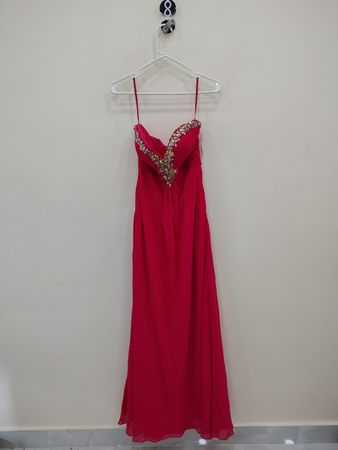 Red Evening Dress with Beaded Embellishment