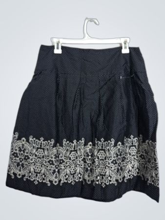 LOFT Black Polka Dot Skirt with White Lace Trim