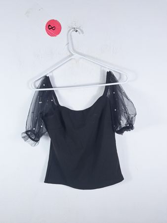 Black Top with Tulle Sleeves