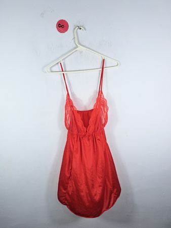 Red Lace-Trimmed Silk Chemise