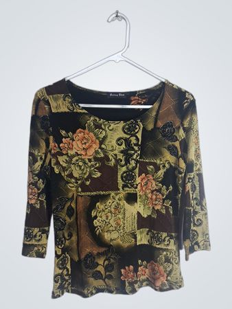 Brittany Black Floral Print 3/4 Sleeve Top