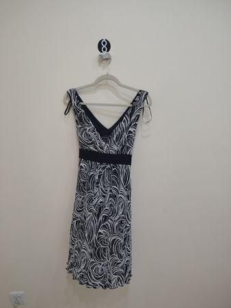 Connected Apparel Black & White Patterned Midi Dress