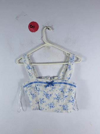 Altar'd State Floral Print Crop Top with Blue Ribbon Detail