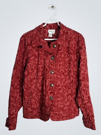 Coldwater Creek Women's Red Patterned Button-Up Jacket Size L