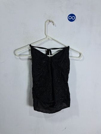 Black halter top with lace and sequin detail