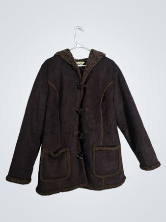 L.L.Bean Brown Suede Sherpa Lined Duffle Coat