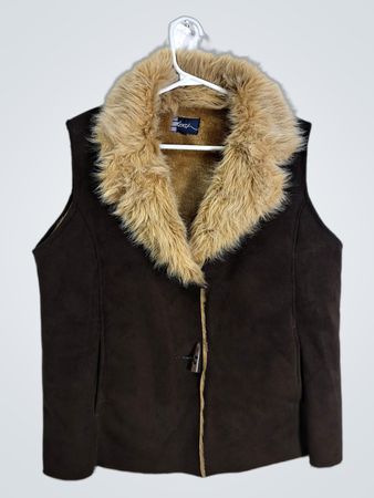 Lash Women's Brown Faux Suede Fur Trim Vest