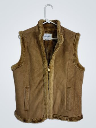 Jaclyn Smith Suede Fur Trim Vest
