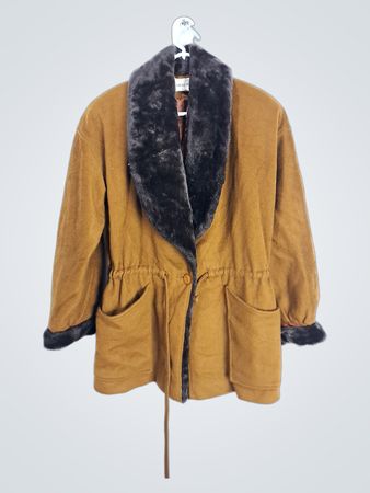 Casual Corner Brown Coat with Faux Fur Collar and Cuffs
