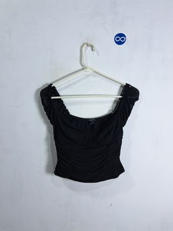 Rue21 Black Ruched Mesh Top