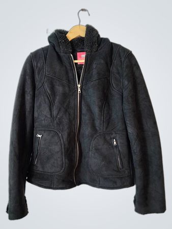 Faded Glory Black Suede Faux Fur Lined Jacket