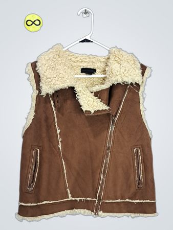Steve Madden Brown Faux Suede Sherpa Lined Vest